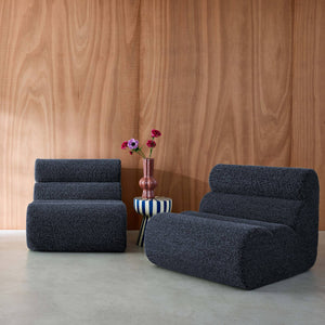 Divano modulare tessuto effetto alpaca, 2 posti, blu scuro