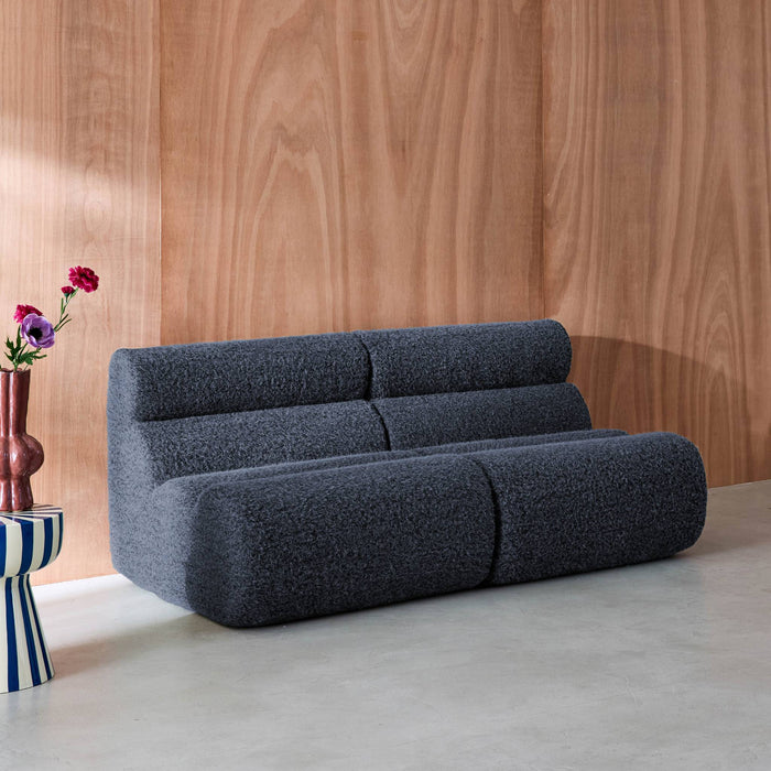 Divano modulare tessuto effetto alpaca, 2 posti, blu scuro