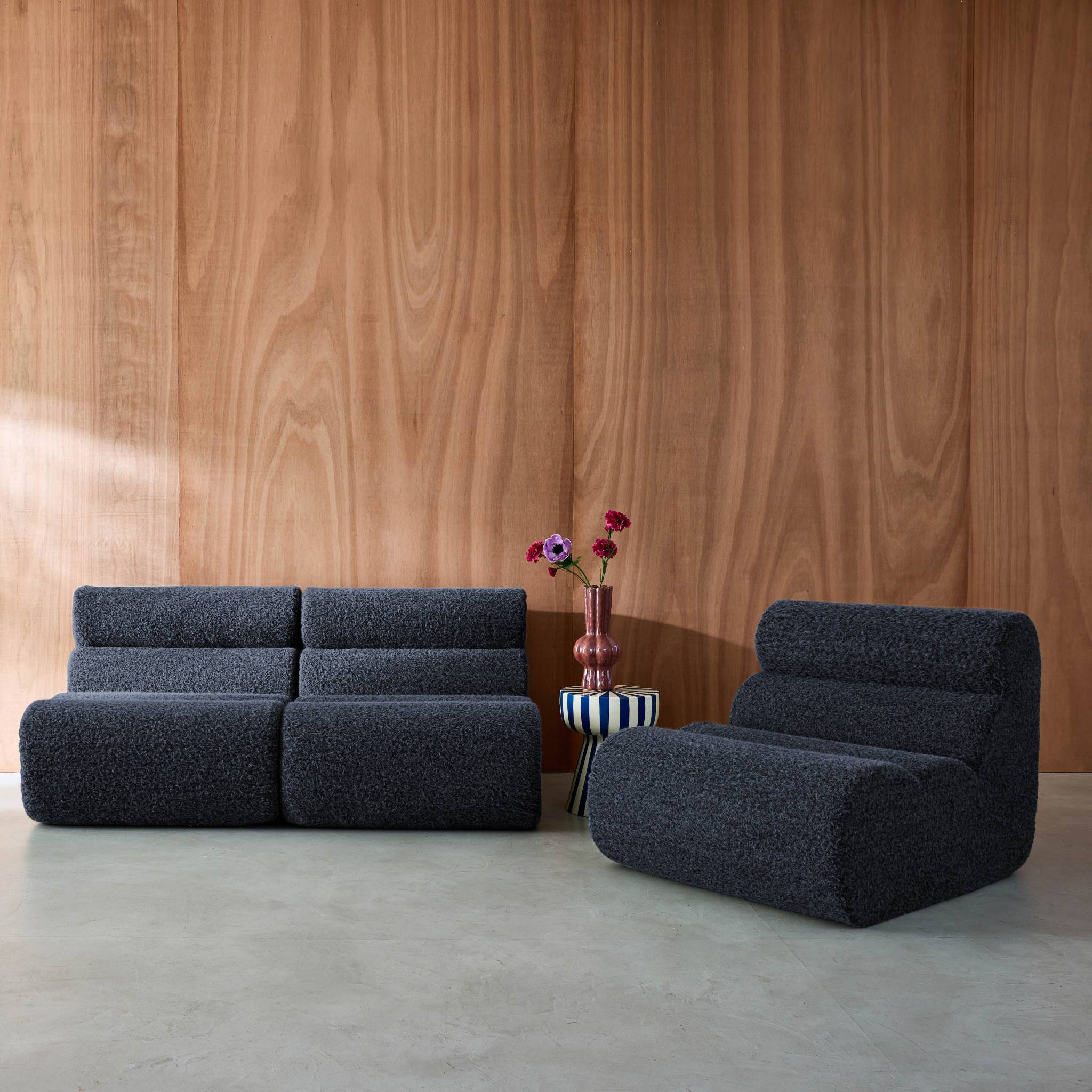 Divano modulare effetto alpaca, 3 posti, blu scuro