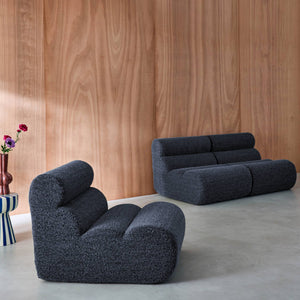 Divano modulare effetto alpaca, 3 posti, blu scuro
