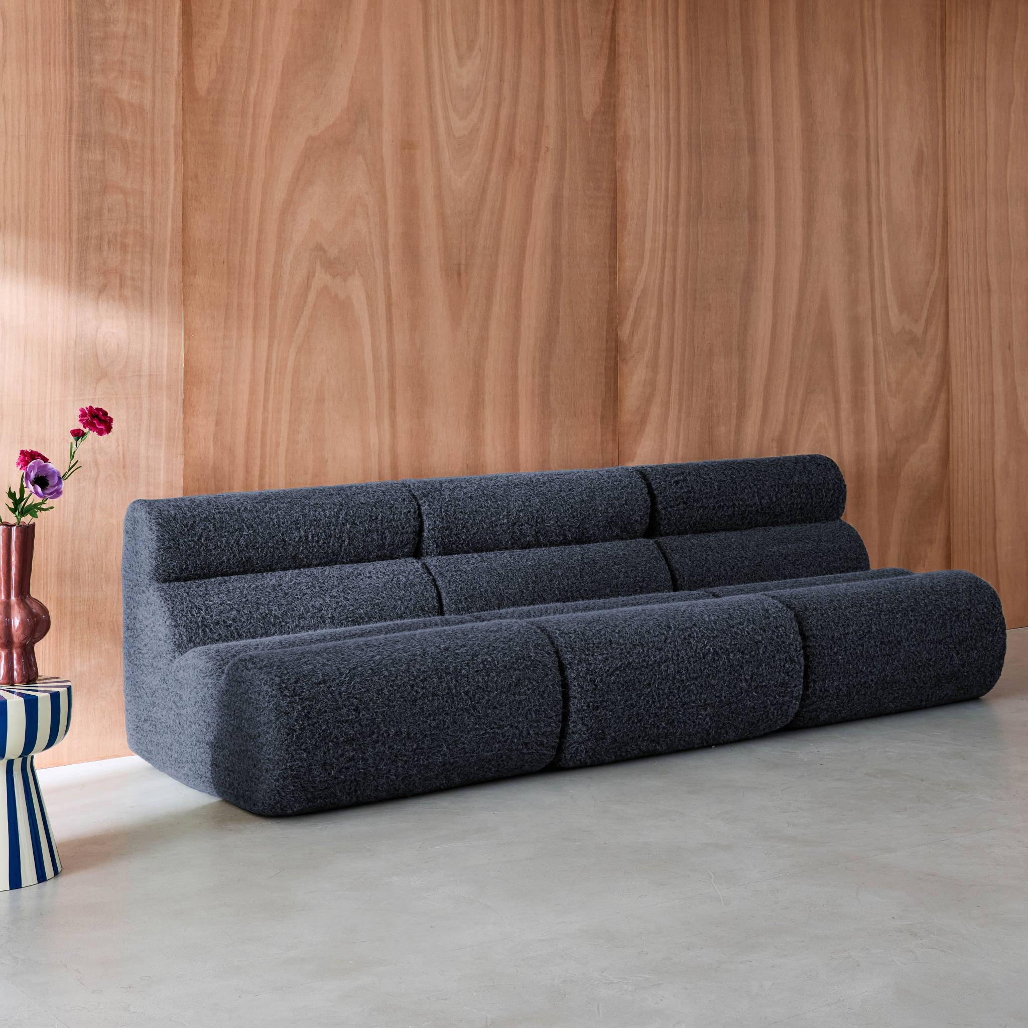 Divano modulare effetto alpaca, 3 posti, blu scuro