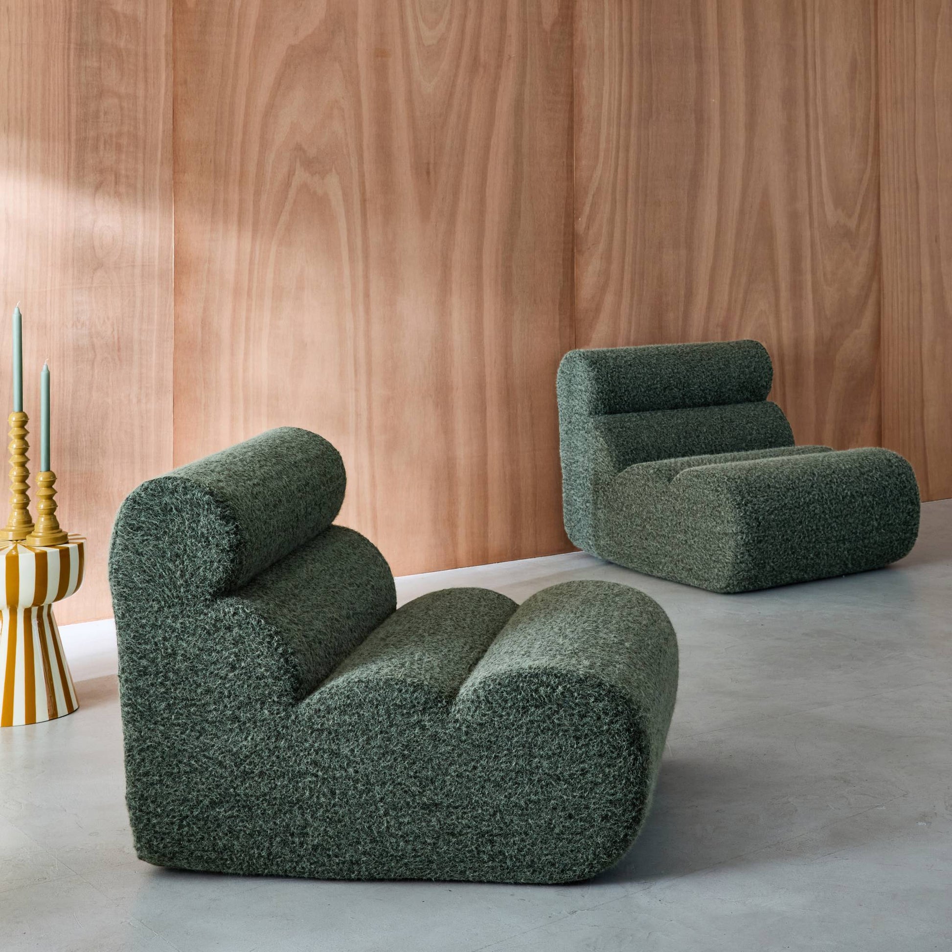 Divano modulare tessuto effetto alpaca, 2 posti, verde kaki