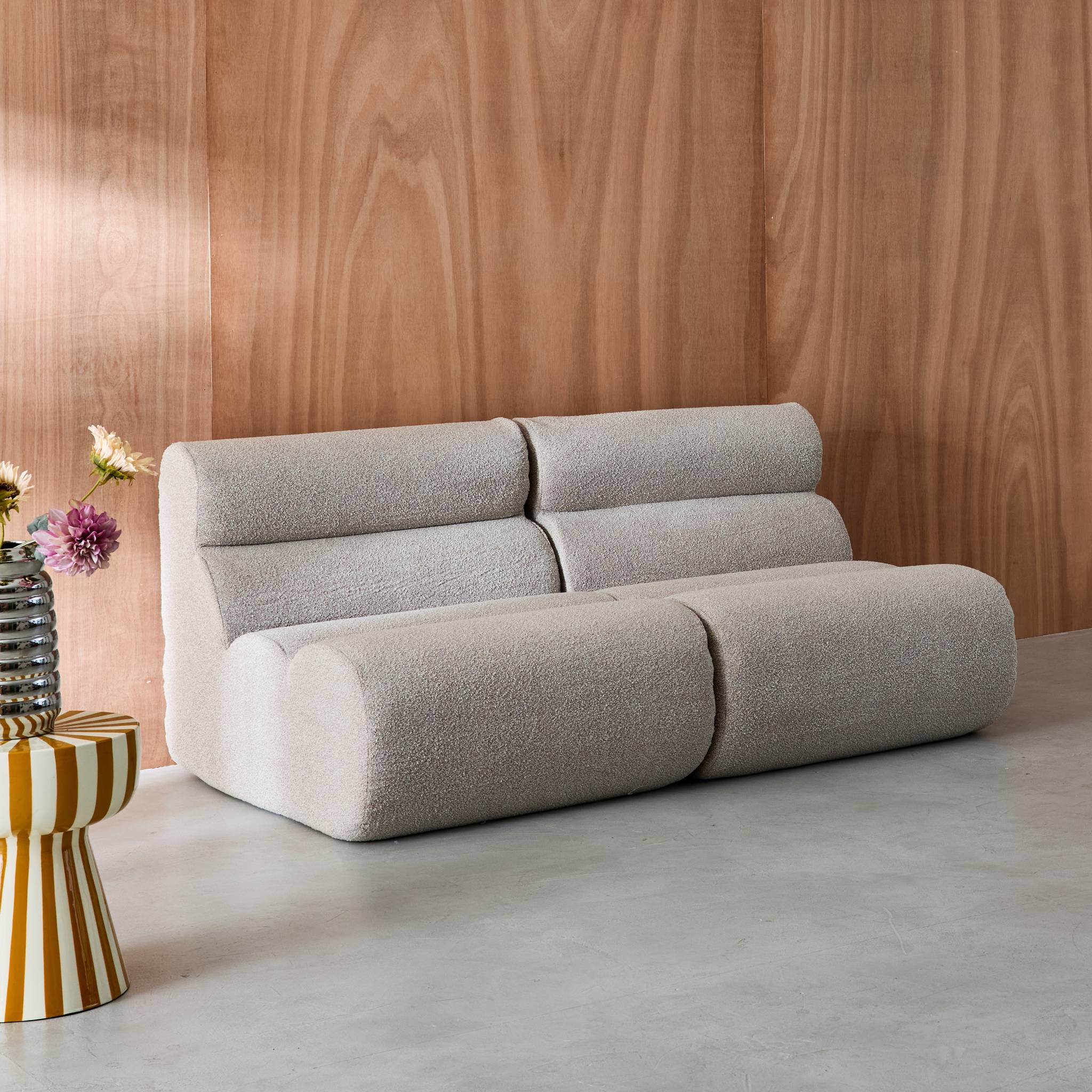 Divano modulare bouclé, 2 posti, beige