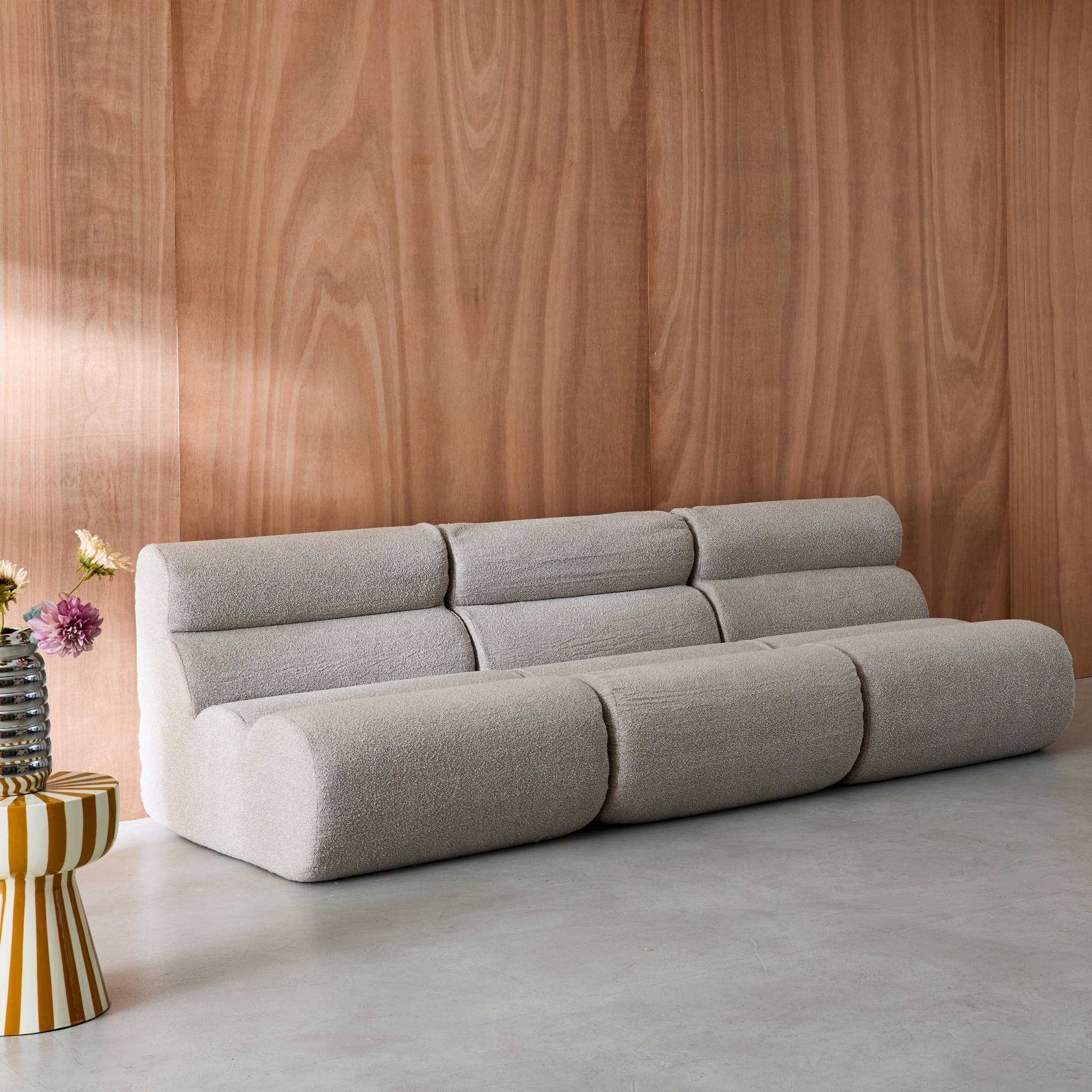 Divano modulare bouclé, 3 posti, beige