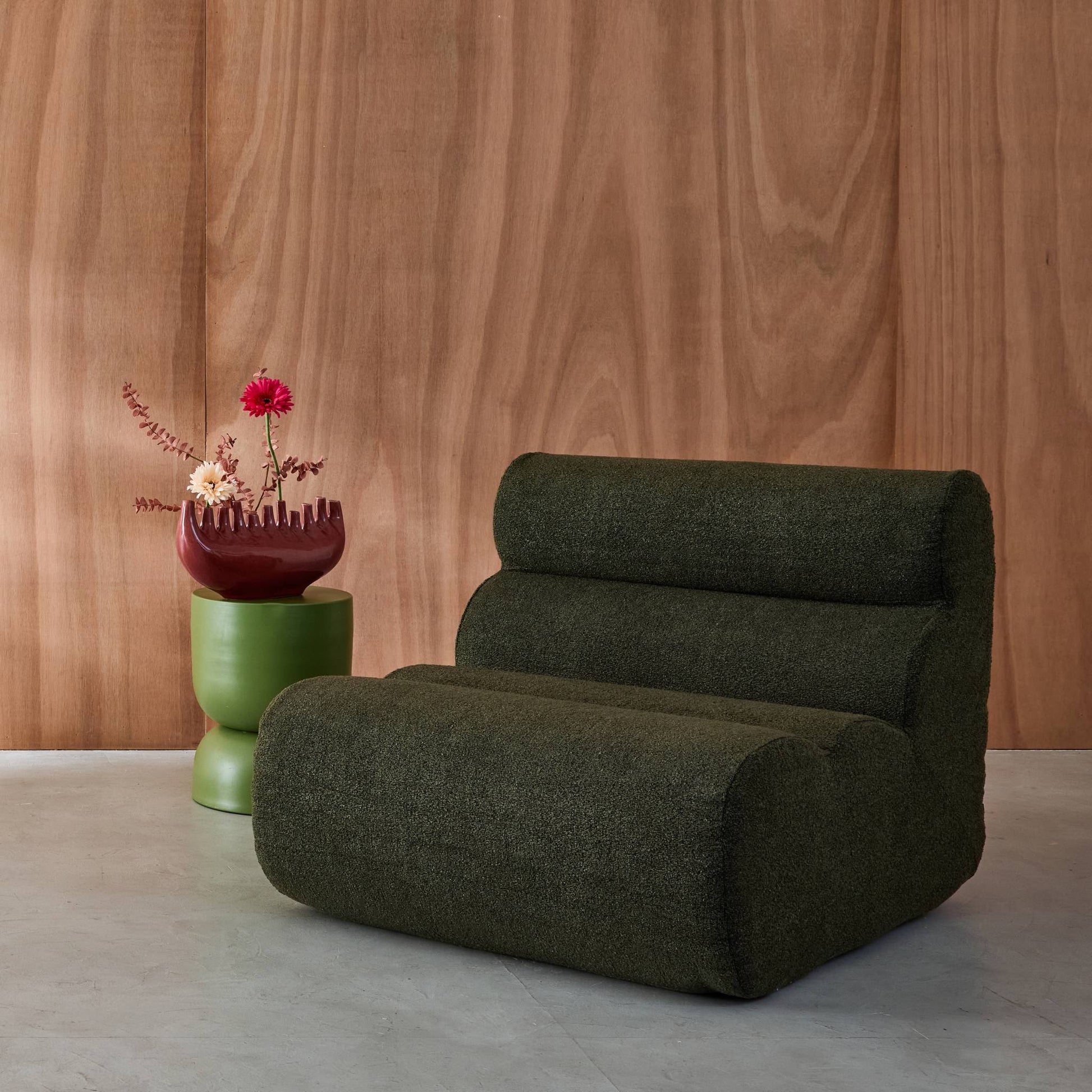 Poltrona bouclé testurizzata, 1 posto, verde kaki