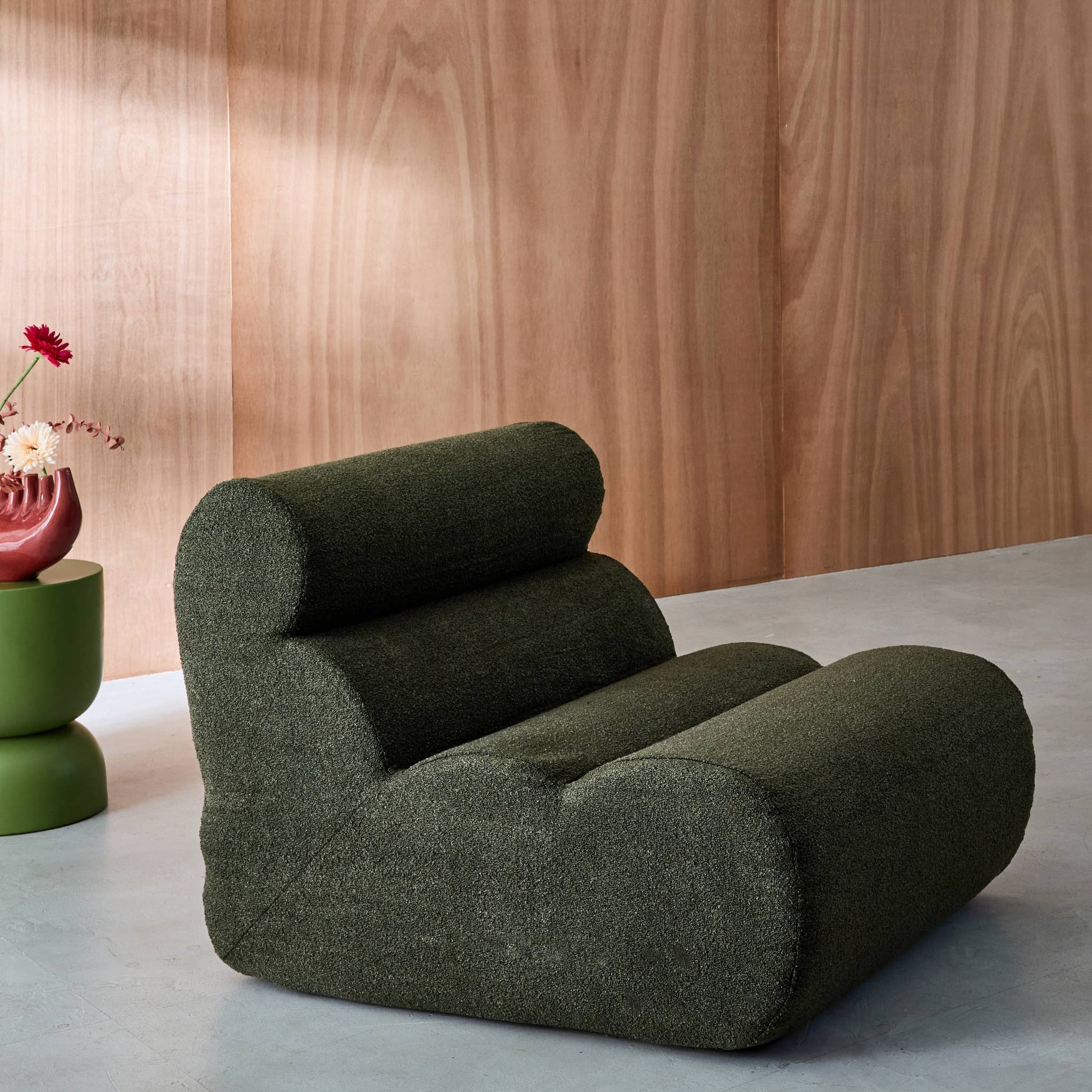 Poltrona bouclé testurizzata, 1 posto, verde kaki