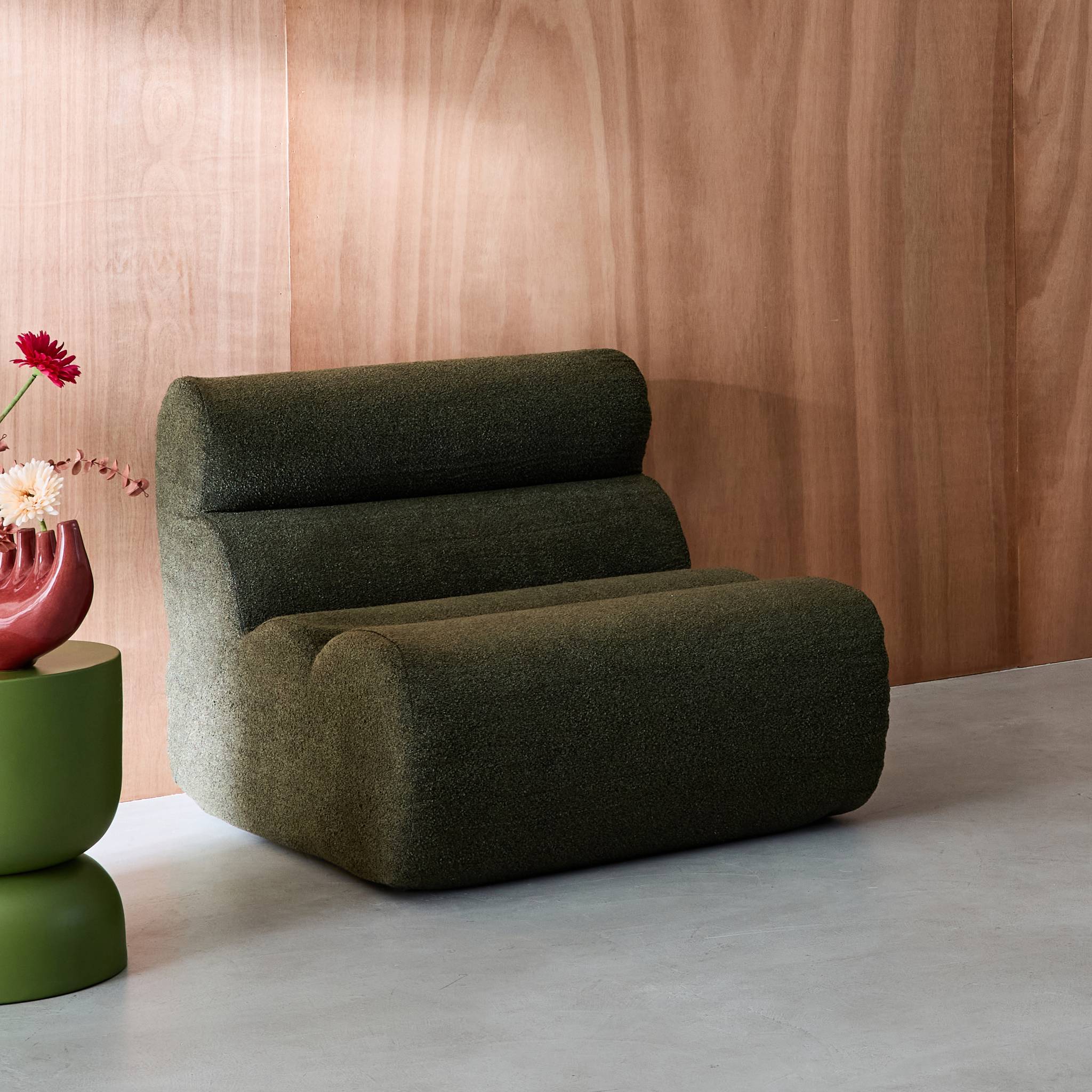 Poltrona bouclé testurizzata, 1 posto, verde kaki