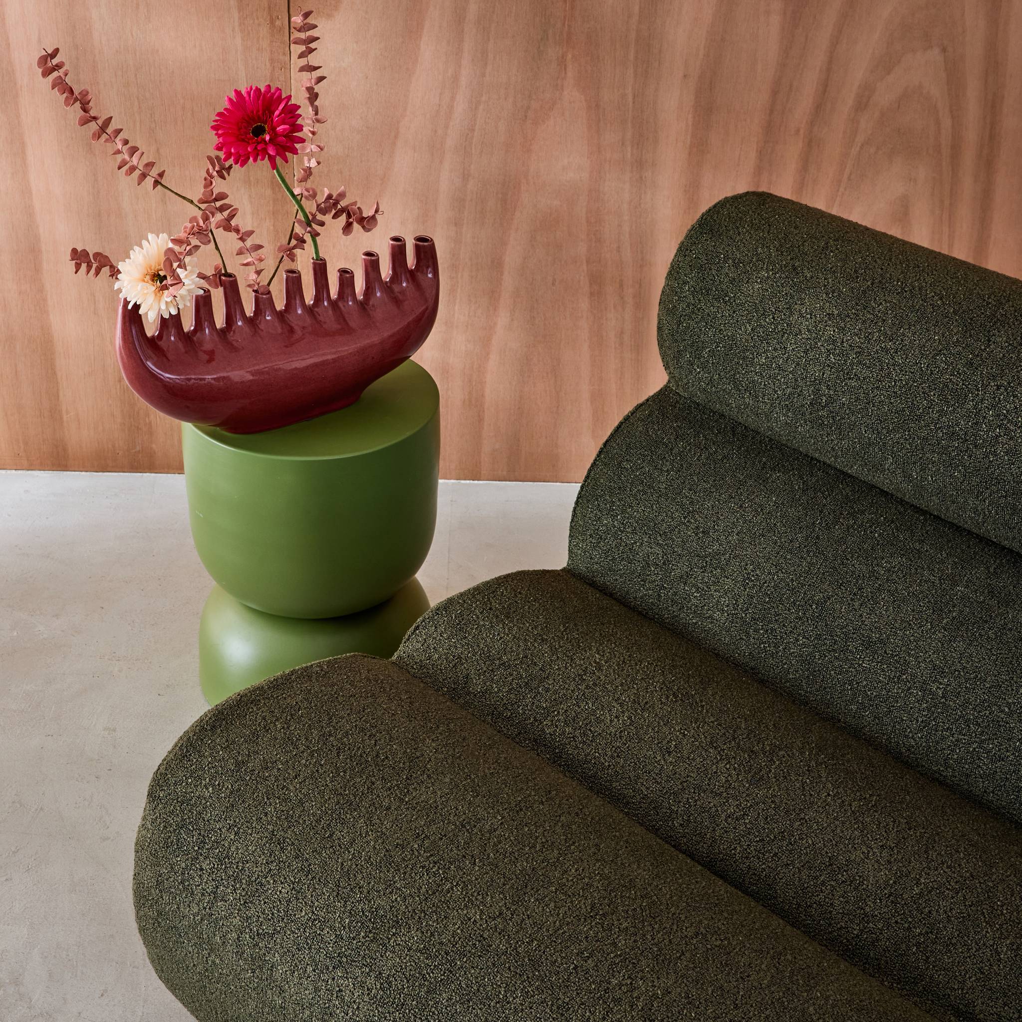 Divano modulare bouclé, 2 posti, verde kaki