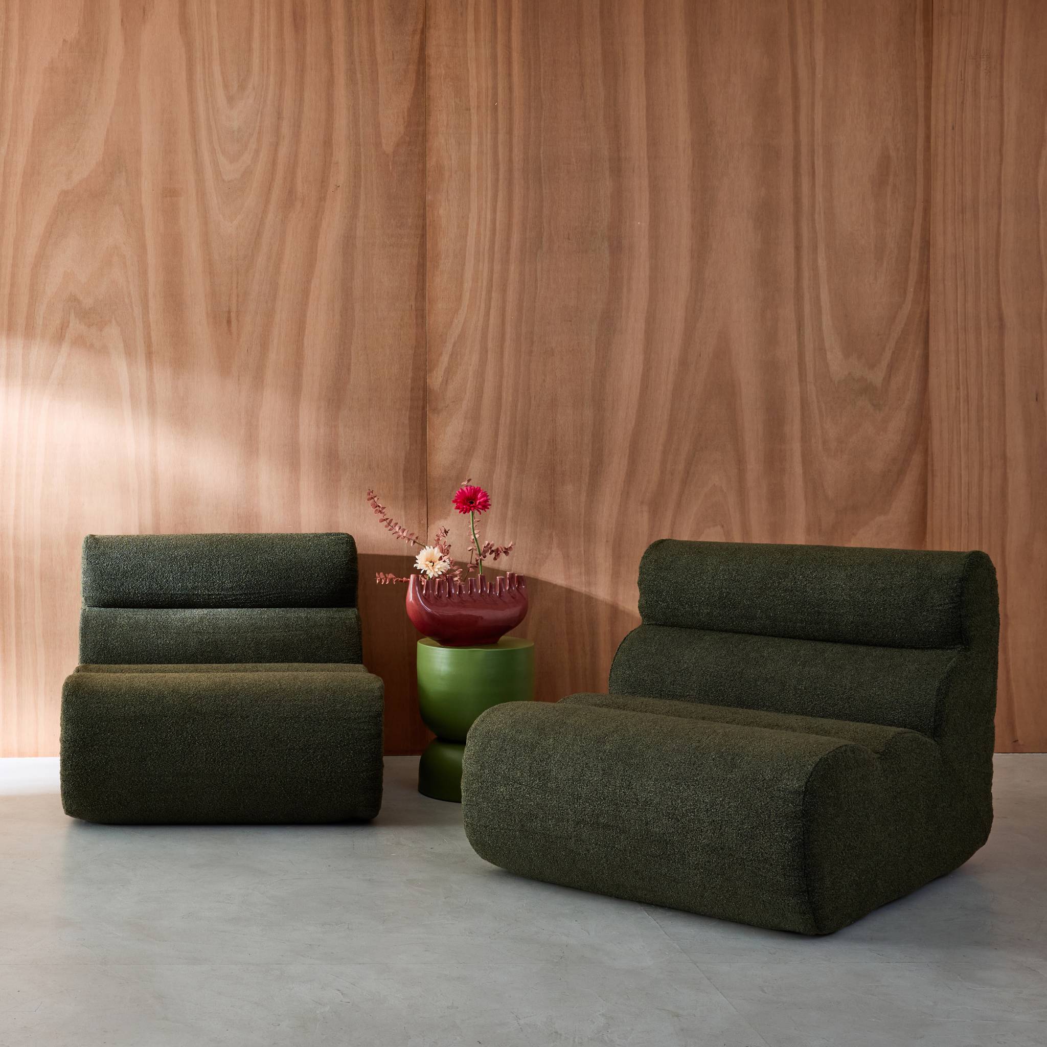 Divano modulare bouclé, 2 posti, verde kaki