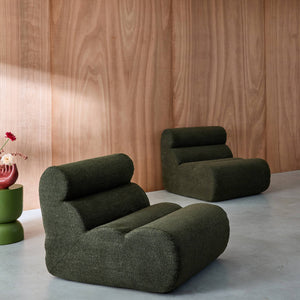 Divano modulare bouclé, 2 posti, verde kaki