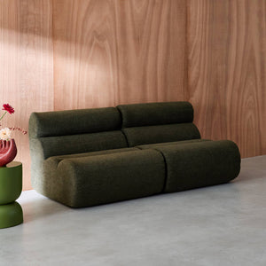 Divano modulare bouclé, 2 posti, verde kaki