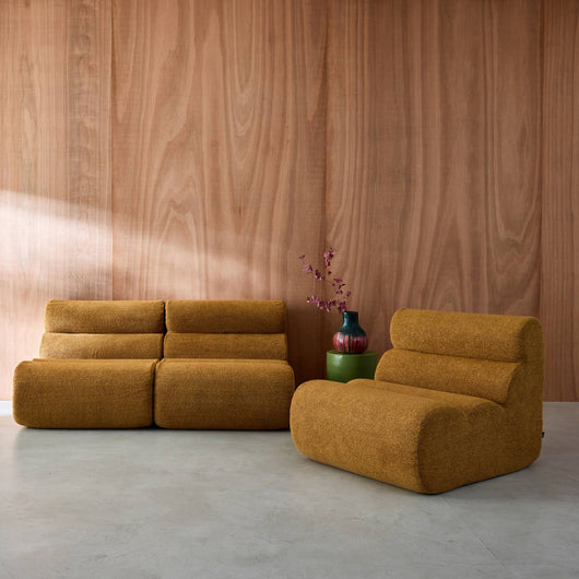 Divano modulare bouclé, 3 posti, mostarda