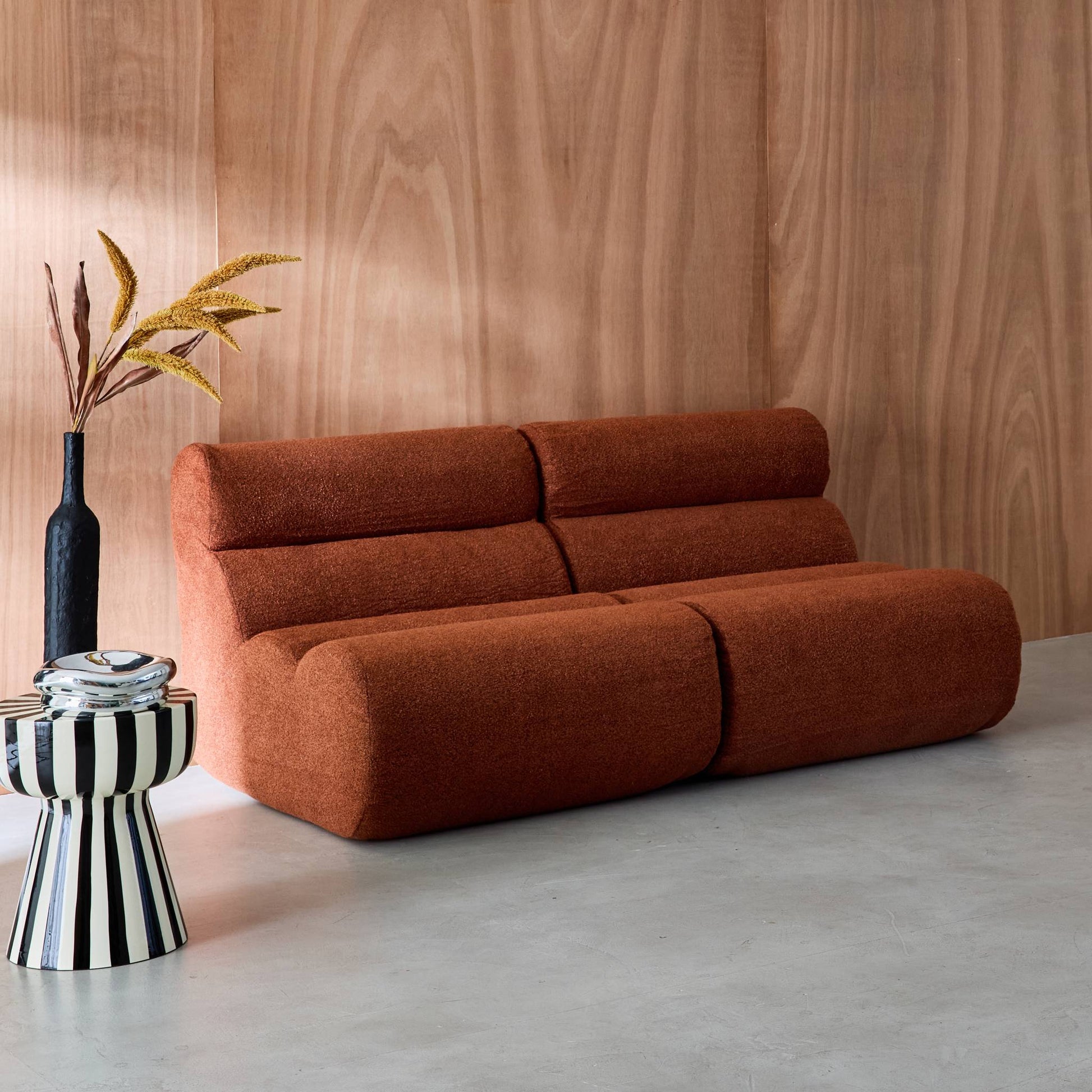 Divano modulare bouclé, 2 posti, terracotta