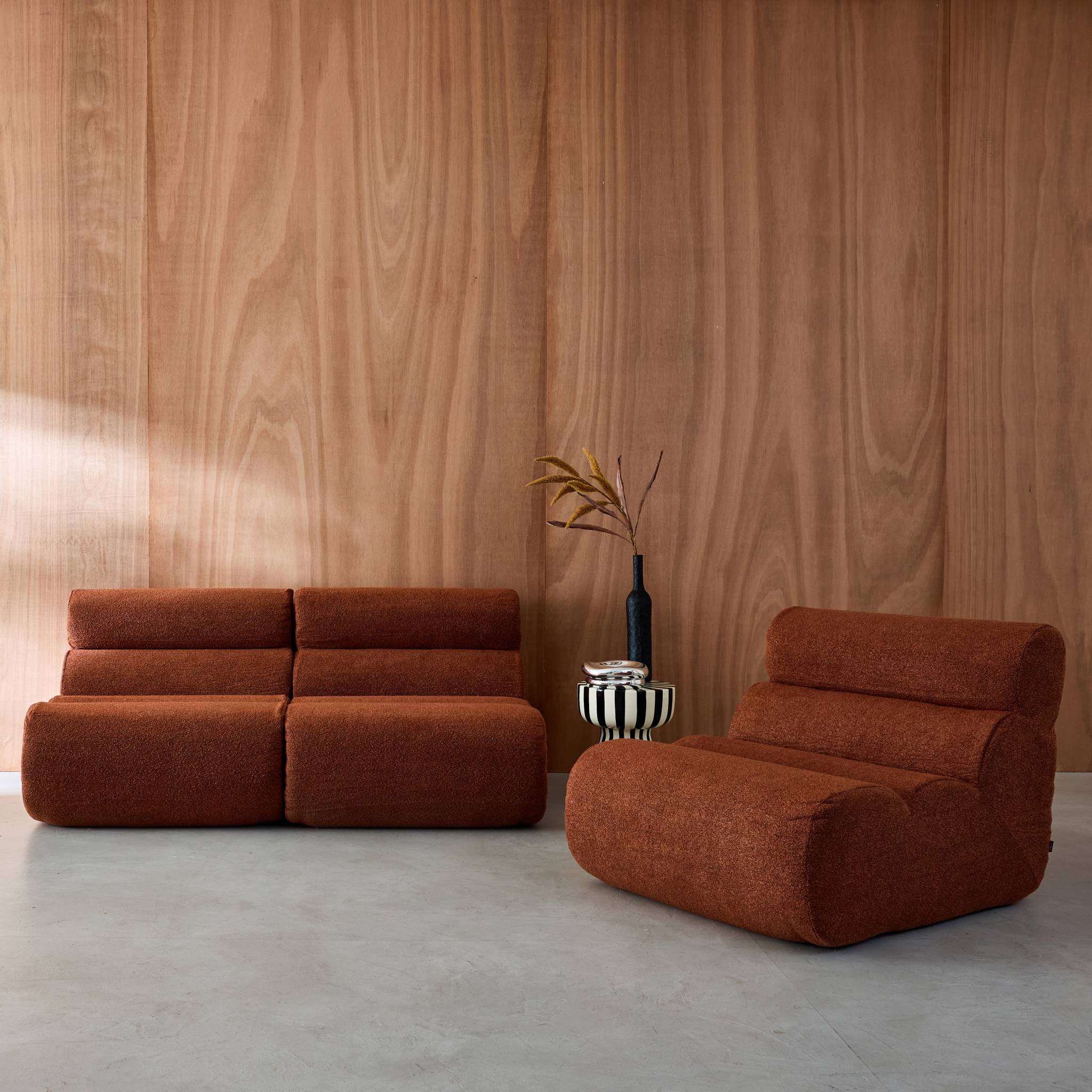 Divano modulare bouclé, 3 posti, terracotta