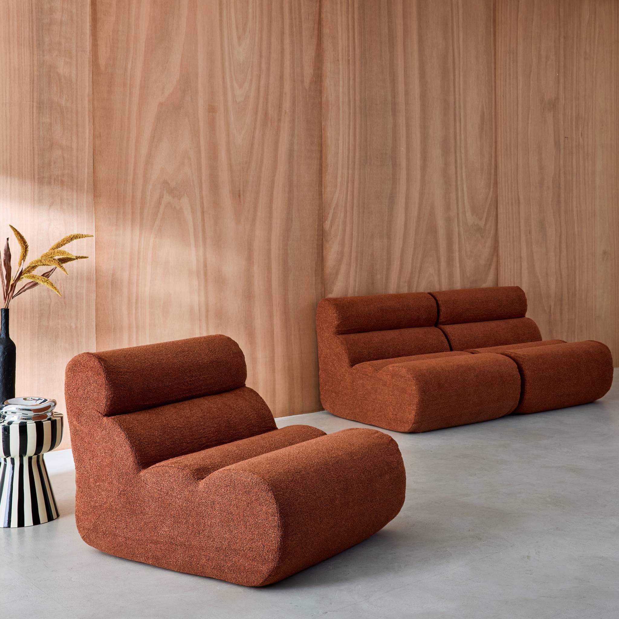 Divano modulare bouclé, 3 posti, terracotta