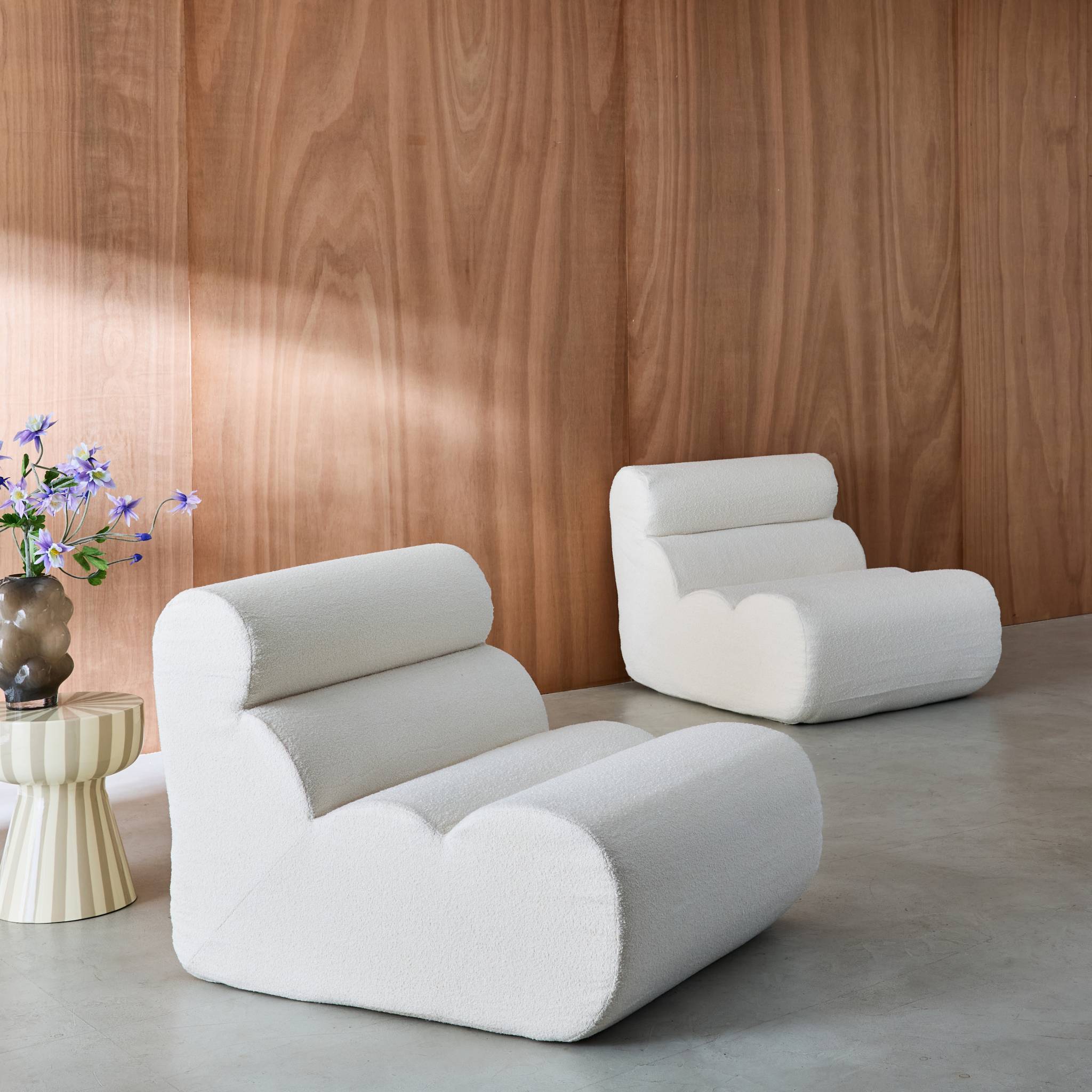 Divano modulare bouclé, 2 posti, bianco