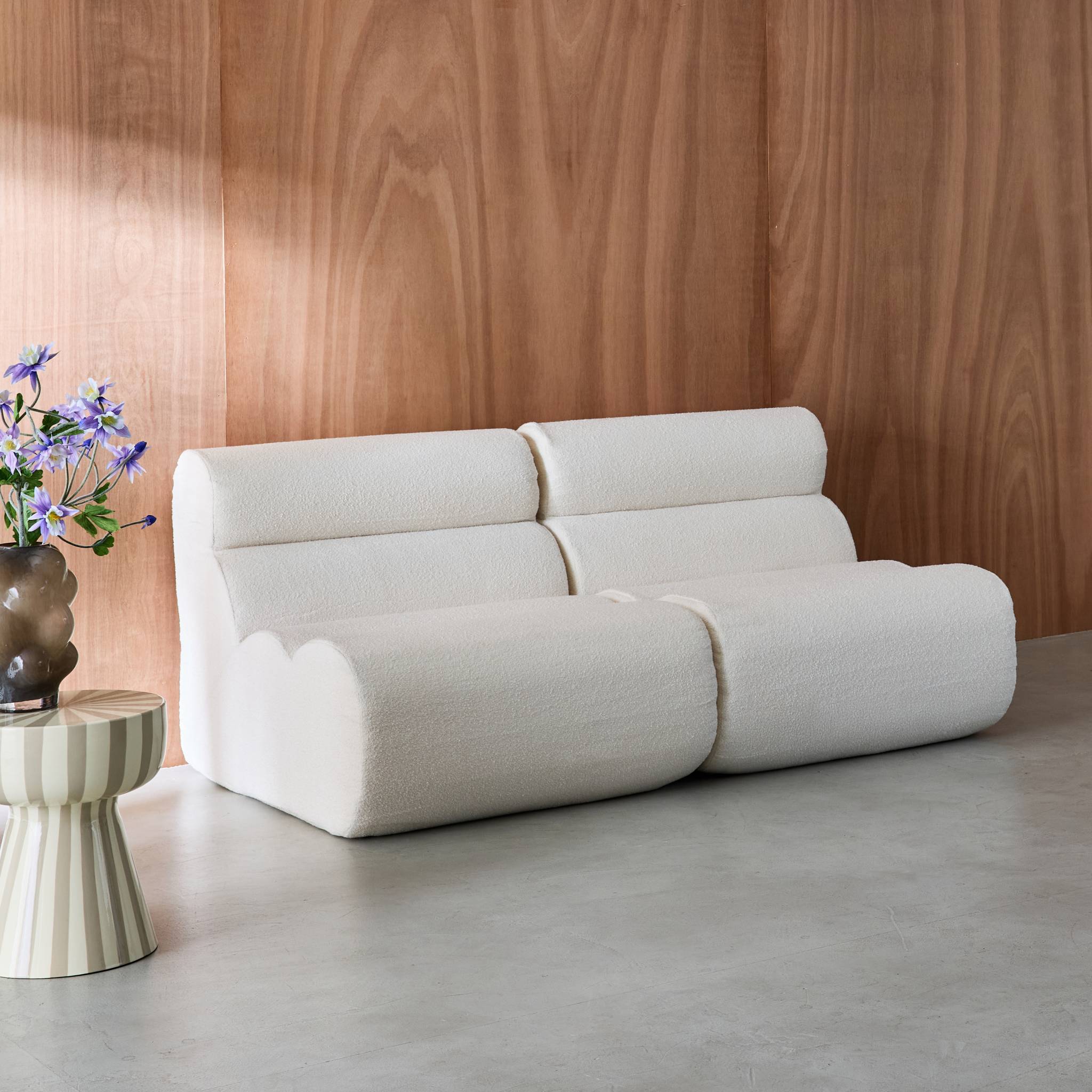 Divano modulare bouclé, 2 posti, bianco