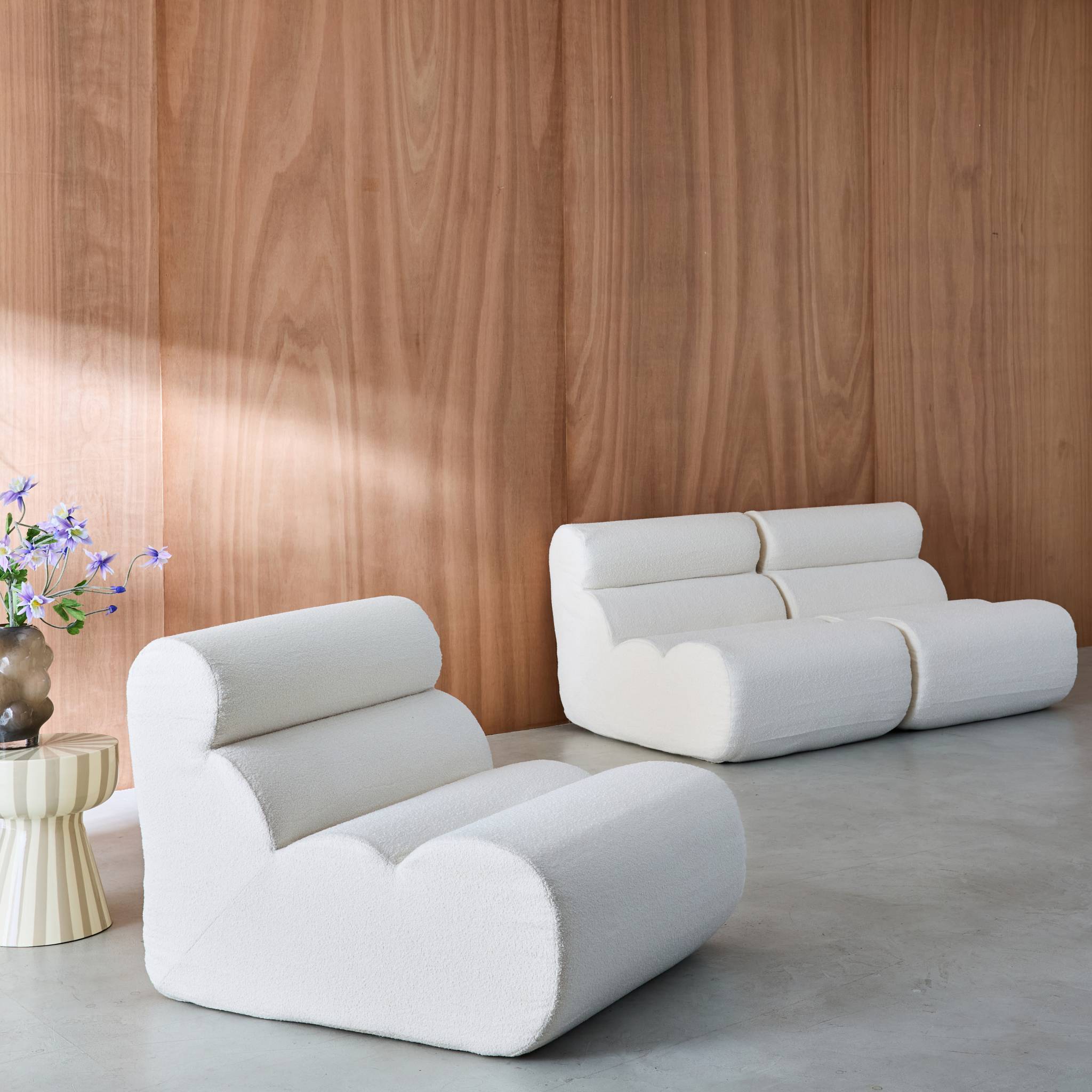 Divano modulare bouclé, 3 posti, bianco