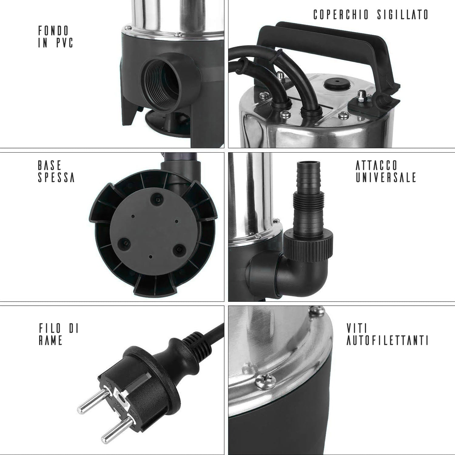 Pompa Sommersa Immersione Acque Chiare E Acque Sporche Drenaggio 550W In Acciaio Inox Certificata Ce