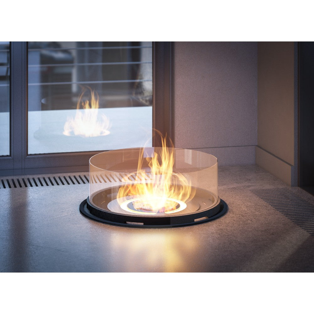 Camino a Bioetanolo da appoggio Inround - Biocamino nero da terra con canna fumaria d.95cm