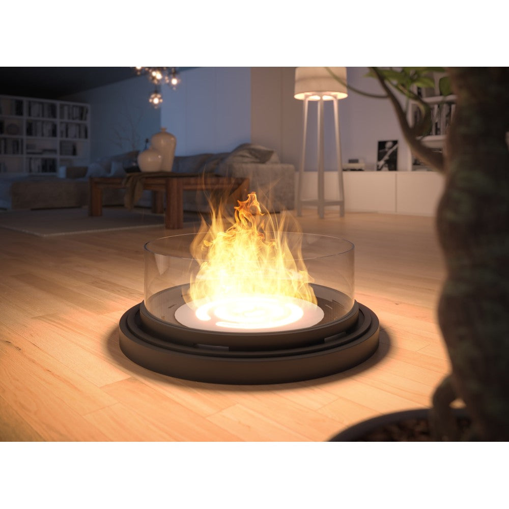 Camino a Bioetanolo da appoggio Inround - Biocamino nero da terra con canna fumaria d.95cm