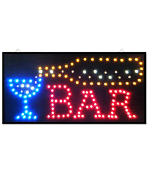 Insegna Luminosa A Led Con Scritta Bar Con Ganci 50x25 Cm 220v         