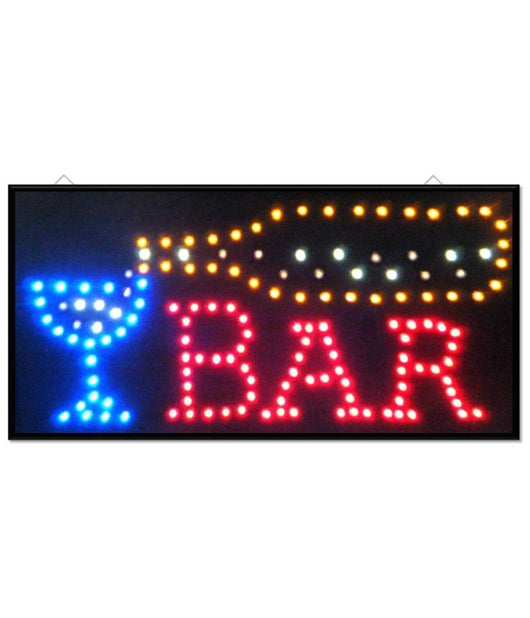 Insegna Luminosa A Led Con Scritta Bar Con Ganci 50x25 Cm 220v         