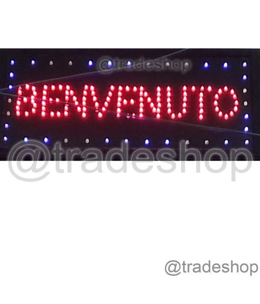 Insegna Luminosa A Led Scritta Benvenuto Per Bar Negozi Uffici Commercio         