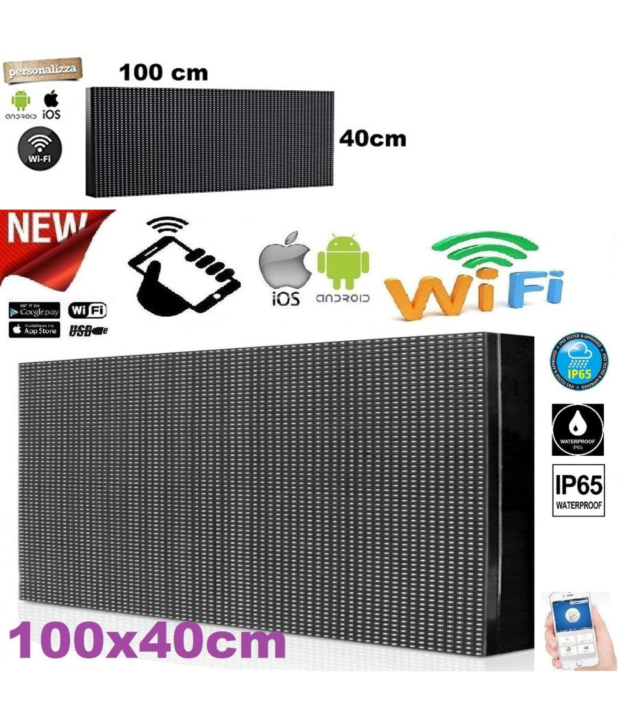 Trade Shop - Insegna Luminosa A Led Wifi Per Esterno Ip65 Testo Scorrevole Bianca 100x40cm -