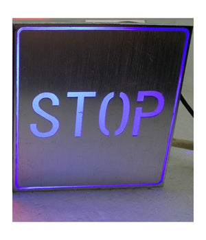 Insegna Tabella A Led Con Scritta Testo Stop Luminosa Luce Blu Da Parete Muro 1w         