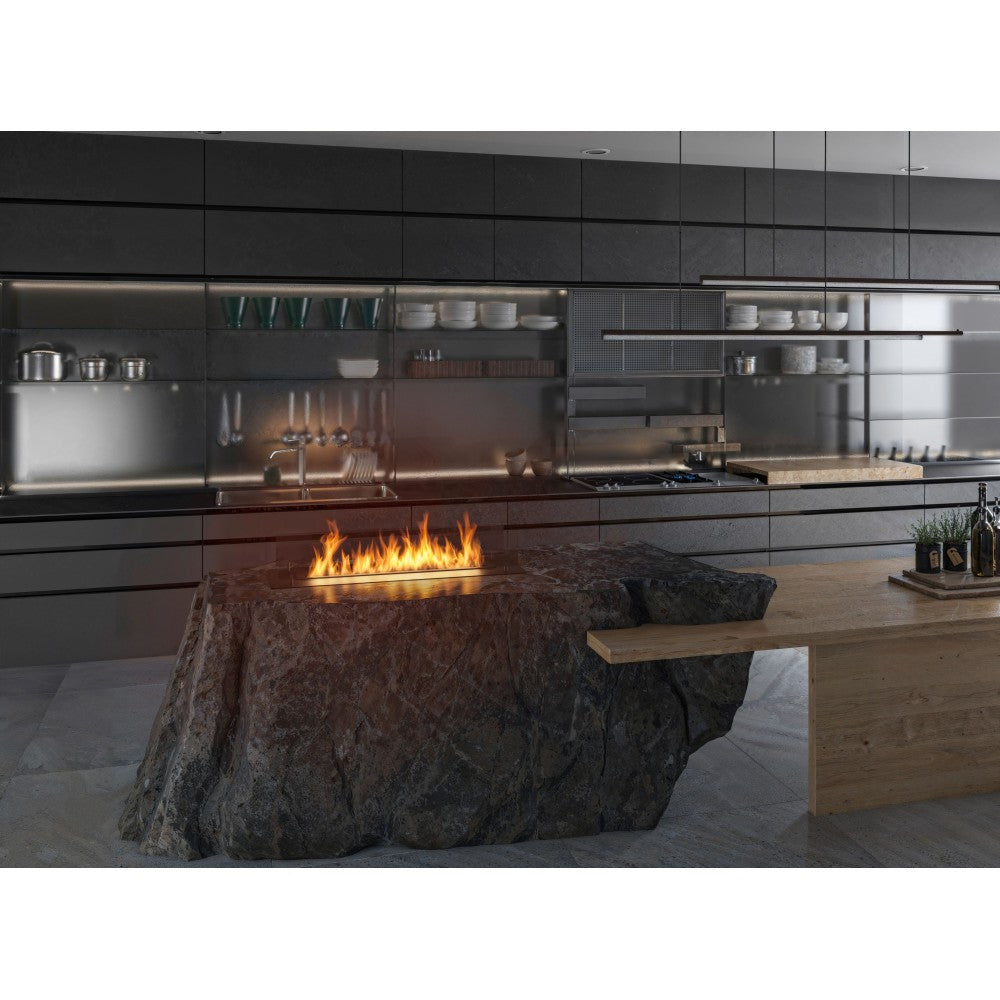 Camino a Bioetanolo da Incasso o appoggio Insert Black 1000 - Biocamino nero sottile con due vetri, Serbatoio 2l - 100cm