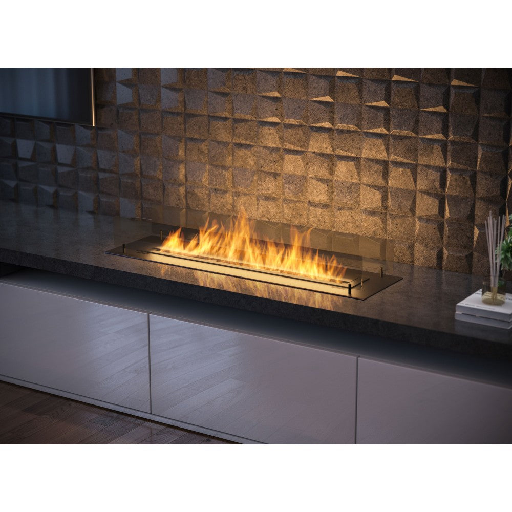 Camino a Bioetanolo da Incasso o appoggio Insert Black 1200 - Biocamino nero sottile con due vetri, Serbatoio 3l - 120cm