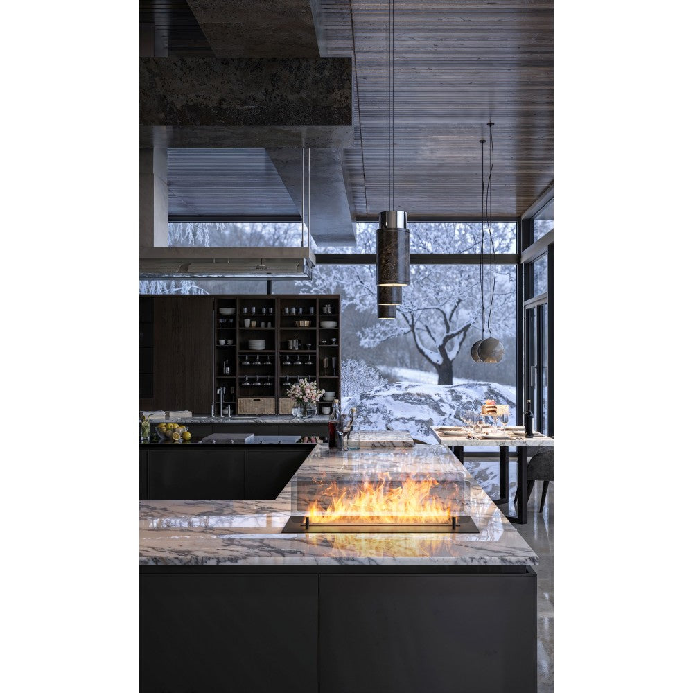 Camino a Bioetanolo da Incasso o appoggio Insert Black 600 - Biocamino nero sottile con due vetri, Serbatoio 1l - 60cm