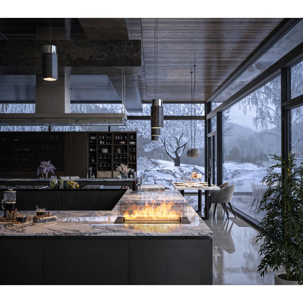 Camino a Bioetanolo da Incasso o appoggio Insert Black 600 - Biocamino nero sottile con due vetri, Serbatoio 1l - 60cm