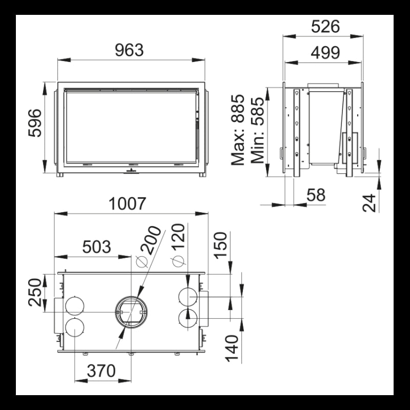 Inserto Camino Bifacciale Doppia Combustione 1007x596 Bronpi Cairo Refrattario 13 KW