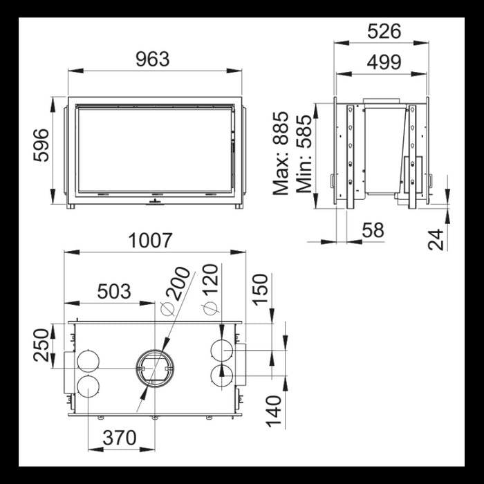 Inserto Camino Bifacciale Doppia Combustione 1007x596 Bronpi Cairo Refrattario 13 KW