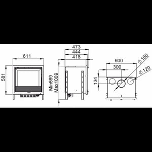 Inserto Camino Doppia Combustione 611x581 Bronpi Paris-55 Refrattario 9.5 KW