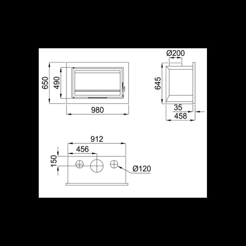 Inserto Camino Doppia Combustione 980x650 Bronpi Florida-P Refrattario 14 KW