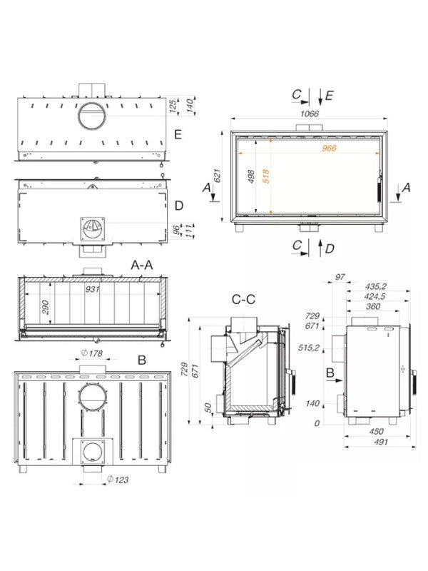 Inserto per camino a cassetta - Into 100х62 ECO