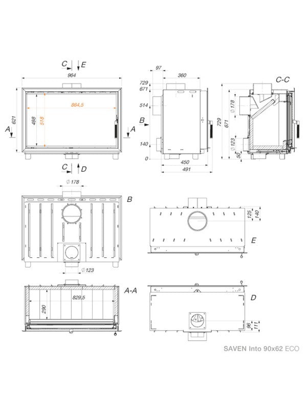 Inserto per camino a cassetta - Into 90х62 ECO