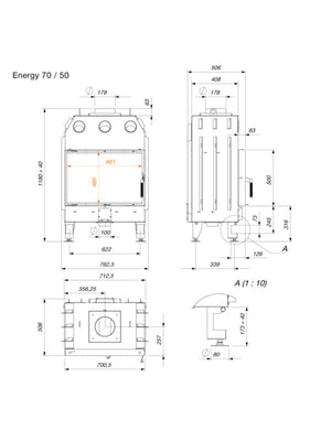 Inserto per camino a legna Nero - Energy 70x50 (15,1 kW) ECO