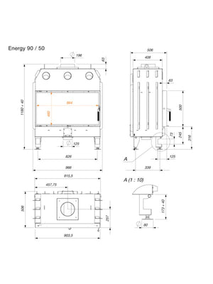 Inserto per camino a legna Nero - Energy 90x50 (19,0 kW) ECO