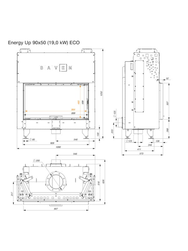 Inserto per camino a legna Nero - Energy Up 90x50 (19,0 kW) ECO