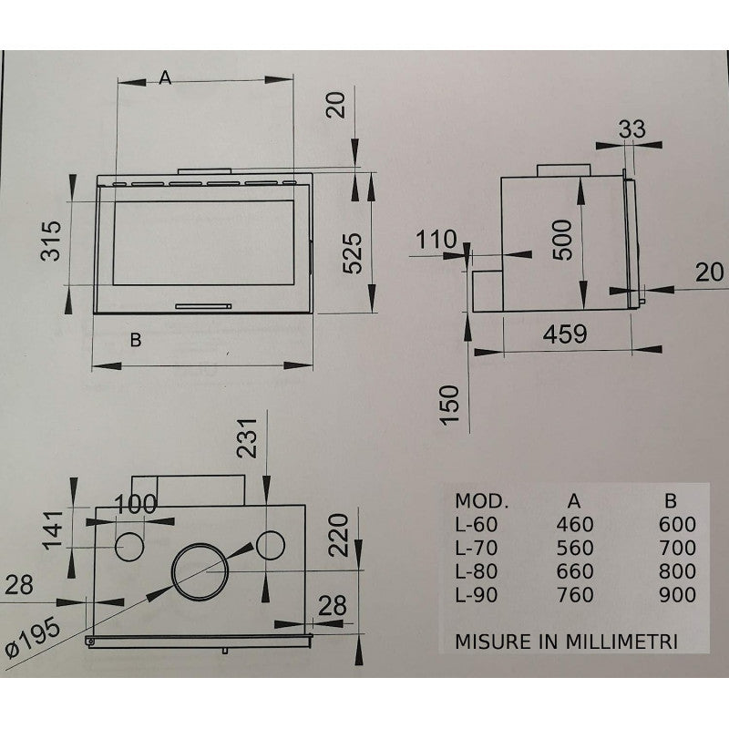 Inserto per Camino a Legna F.lli Lerda L-60 Fire 12 Kw