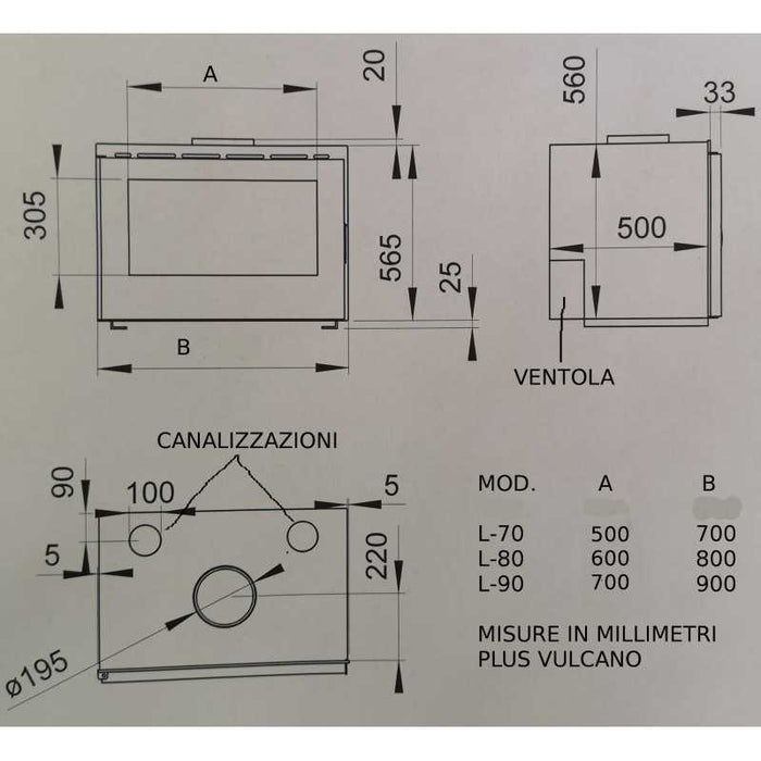 Inserto per Camino a Legna F.lli Lerda L-70 Plus Vulcano 14 Kw