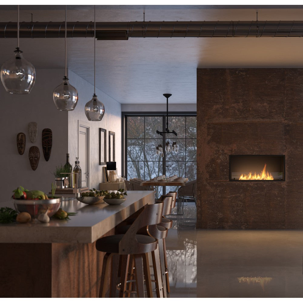 Caminetto a Bioetanolo Inside Black 1000 da Incasso - Nero Opaco, con Vetro, Bruciatore 3L, Design Moderno