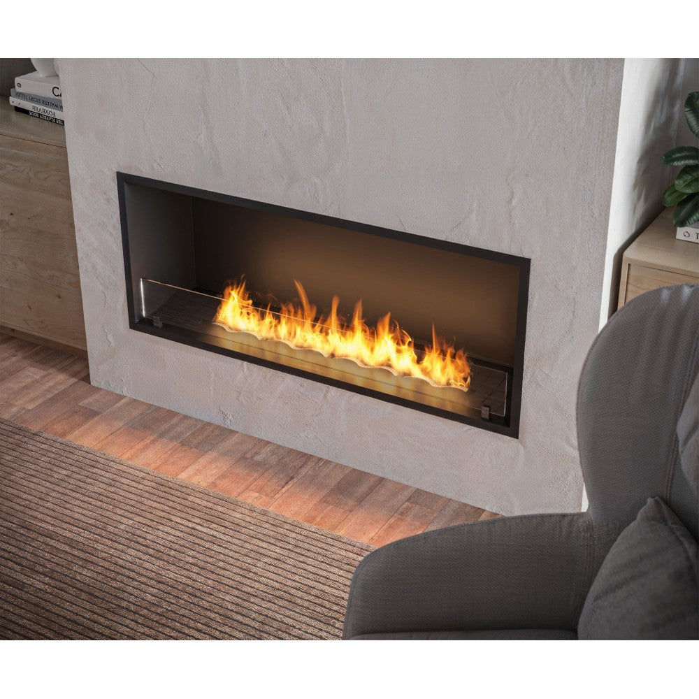 Caminetto a Bioetanolo Inside Black 1200 da Incasso - Nero Opaco, con Vetro, Bruciatore 4L, Design Moderno