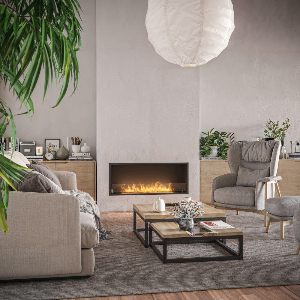 Caminetto a Bioetanolo Inside Black 1200 da Incasso - Nero Opaco, con Vetro, Bruciatore 4L, Design Moderno