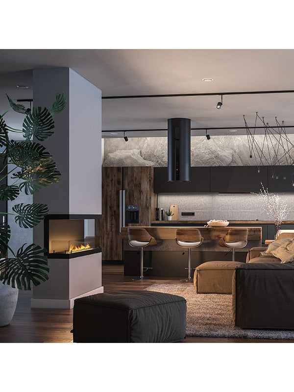 Caminetto a Bioetanolo Da Incasso di Design C1200 V.3 con Vetro Aperto su 3 Lati Bruciatore da 3 Litri