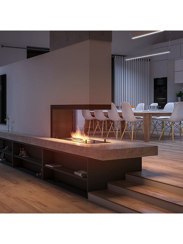 Caminetto a Bioetanolo Da Incasso di Design U1000.1 con Vetro Aperto su 3 Lati Bruciatore da 0,7 Litri